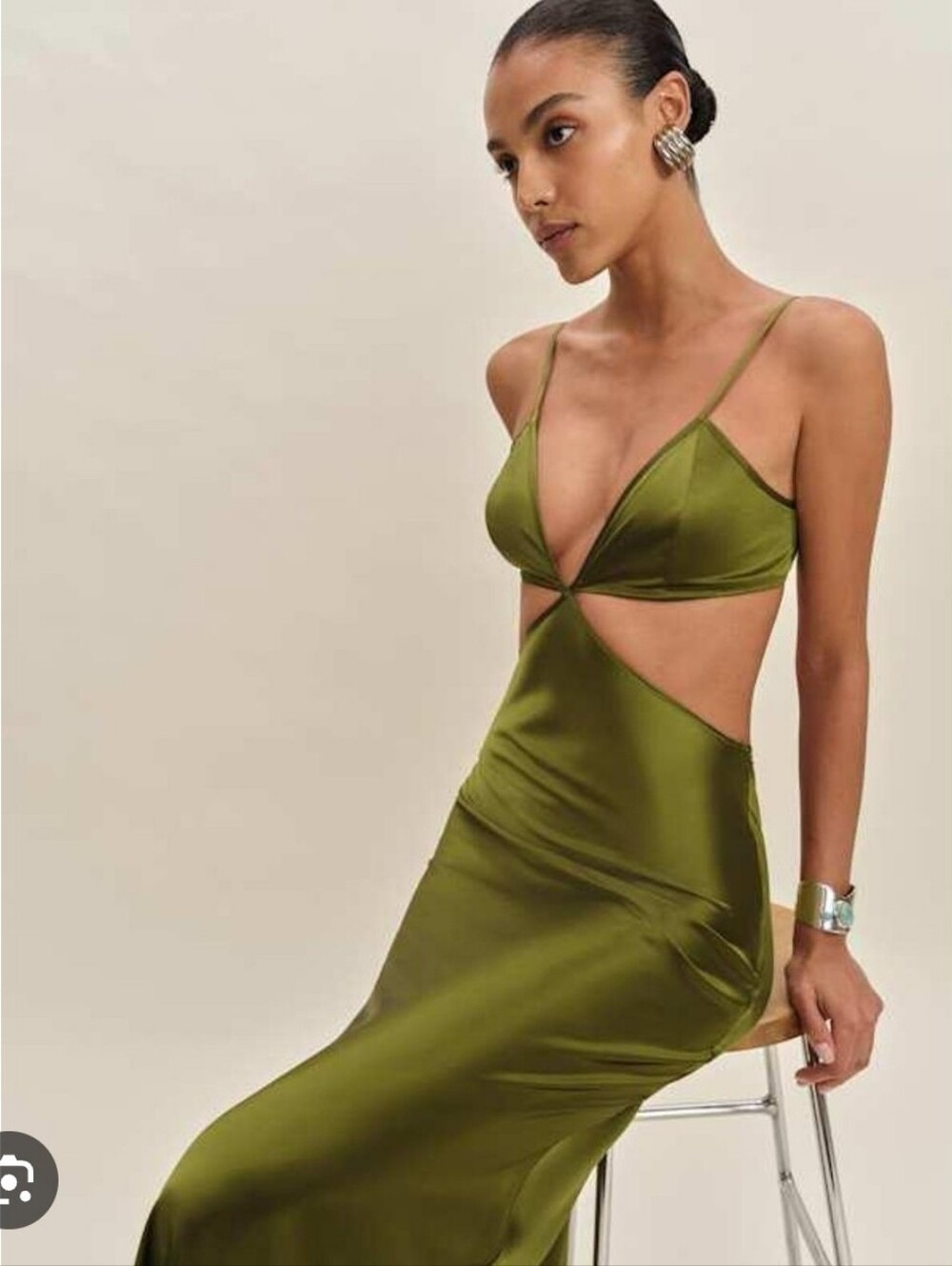 Reformation Poppies Silk Dress In Pear